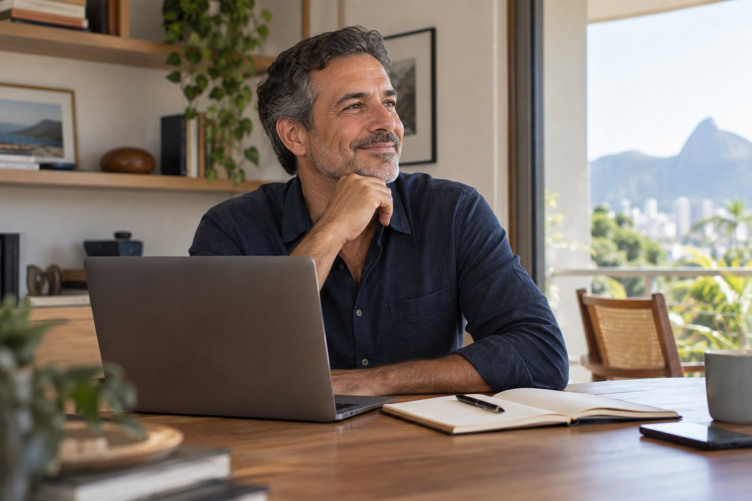 Homem planejando com tranquilidade seu futuro financeiro